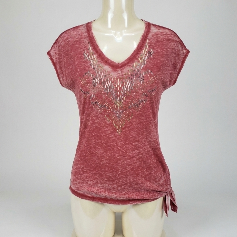 Seven7 Pink Fairycore Burnout Top Studded Embellished Y2K Grunge Revival Top M